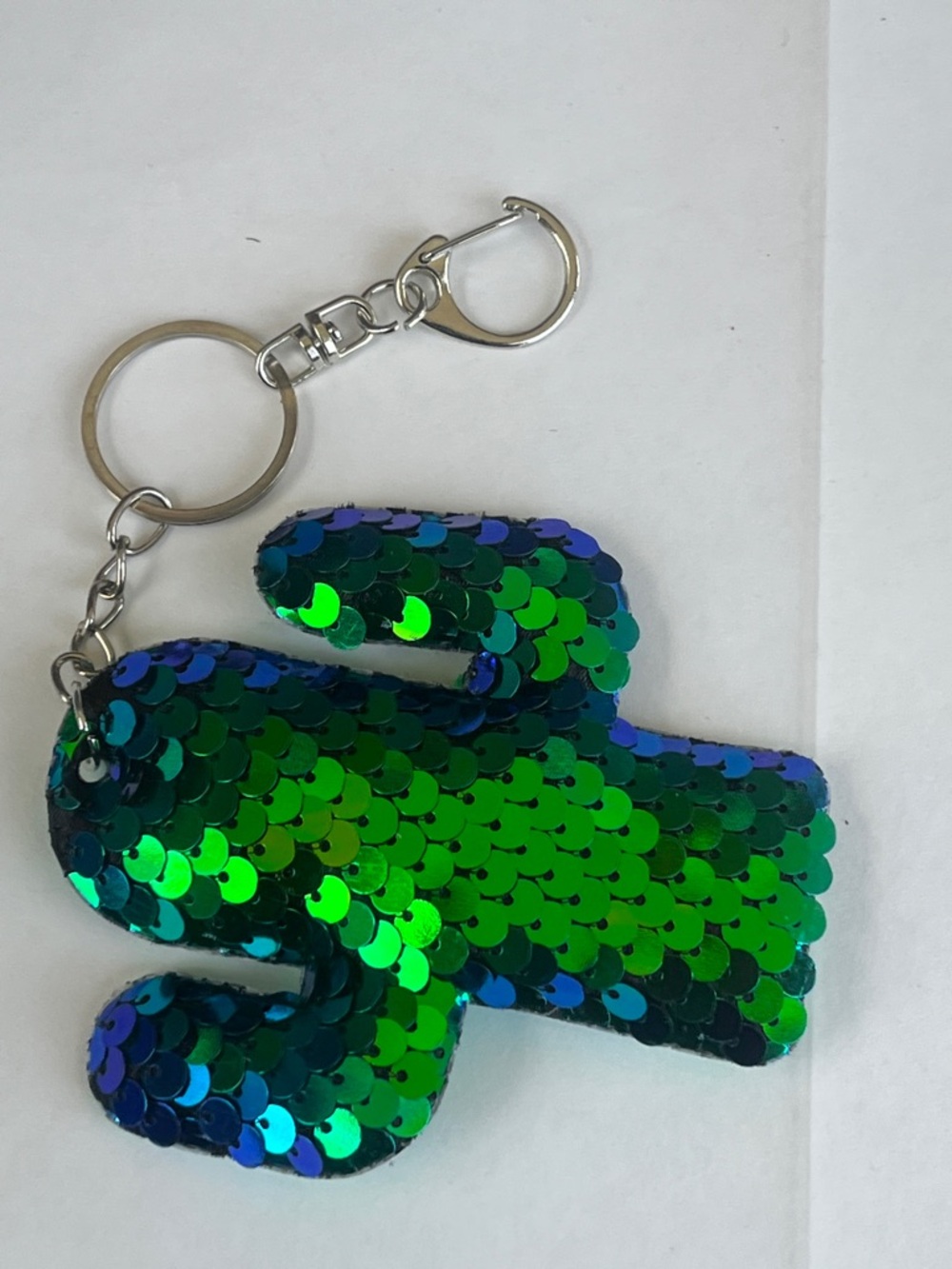 Green Sequin Cactus Keychain / Bag Charm - Picture 3 of 4